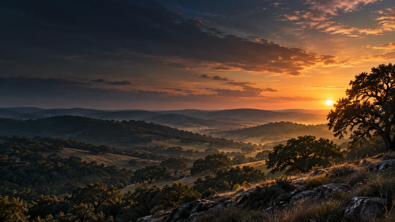 Illustrative Hill Country sunset atmosphere for the Wimberley retreat